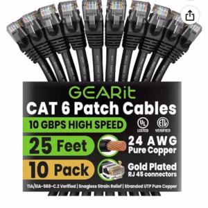 GEARit Cat 6 Ethernet Patch Cable 25 ft Black (10 Pack)
