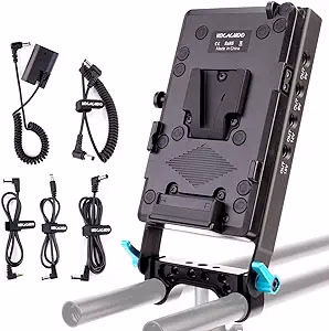 KOCACKOO V-Mount Lock Battery Plate Power Supply Splitter Adapter with 15mm Rod Clamp